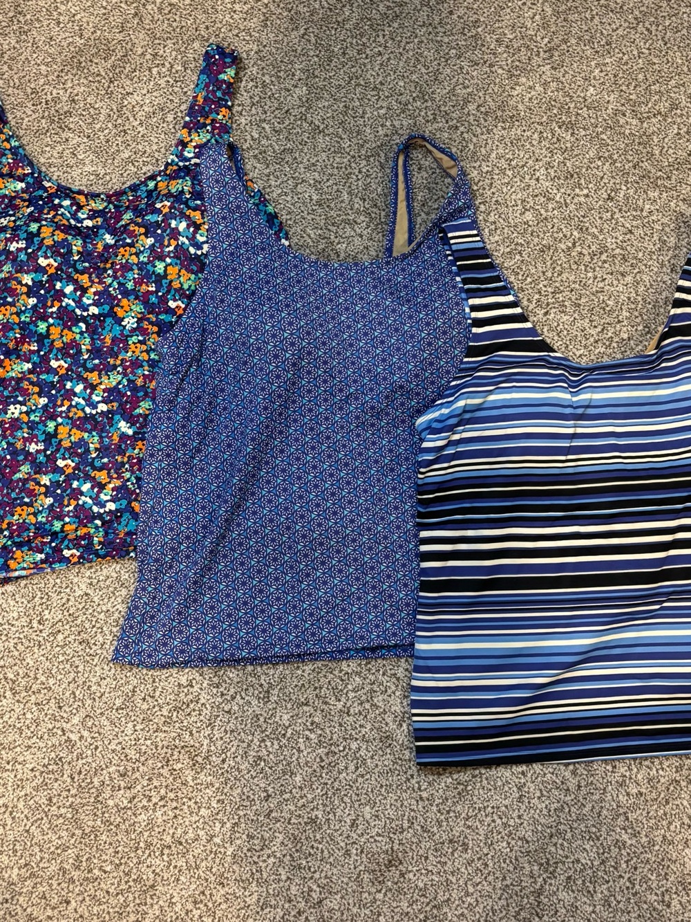 L.L. Bean Blue Patterned Tankini Tops - Set of 3